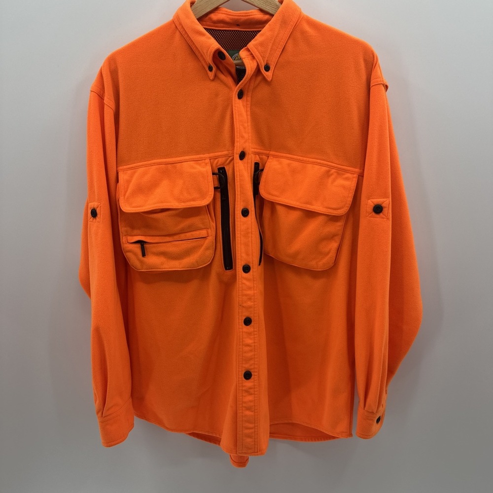 Cabelas Shirt Mens Large Blaze Orange Safari Hunting Fishing Vented Utility Hunt